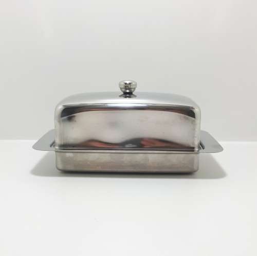 Large Vintage Rectangular Shaped Stainless Steel Butter Dish With Lid