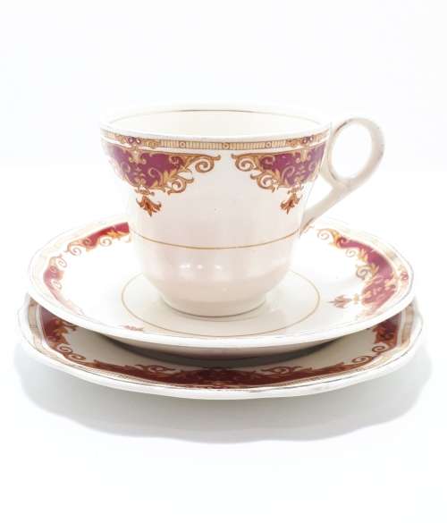 Vintage 1950s Fine Porcelain Grindley Cream Petal Rosemary Tea Trio - Cup, Saucer and Tea Plate