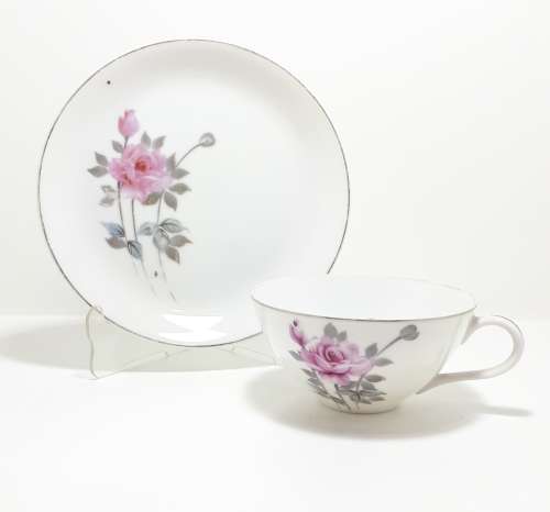 Japanese Fine Porcelain Vintage 1950`s Hayasi Kutani Tea Cup And Tea Plate Pattern 5788