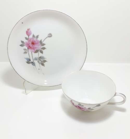 Japanese Fine Porcelain Vintage 1950`s Hayasi Kutani Tea Cup And Tea Plate Pattern 5788