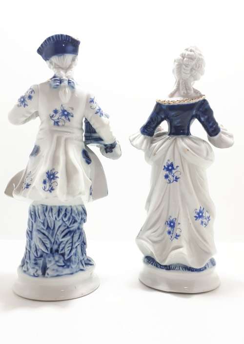 1925-67 Fine Porcelain Blue and White Capodimonte Victorian Figurine Pair Male and Female
