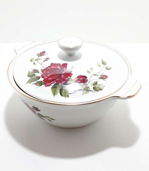 23 Piece Alfred Meakin Glo White Dinner Set - White With Rose Pattern And Gold Trim