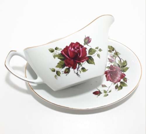 23 Piece Alfred Meakin Glo White Dinner Set - White With Rose Pattern And Gold Trim
