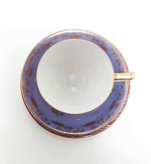 Maurine China Tea Trio In Magenta, Purple and Gold Cup Saucer and Tea Plate