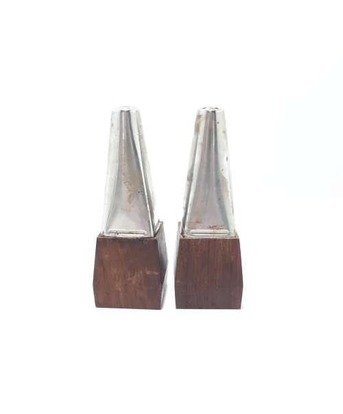 Vintage Set Of Wood and Stainless Steel Art Deco Designed Salt and Pepper Shakers