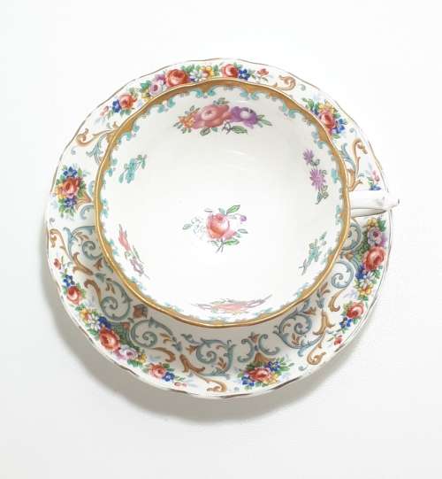 Improvised Tuscan Bone China Tea Duo  1907 Antique Tuscan Tea Cup and 1940s Tuscan Orleans Saucer
