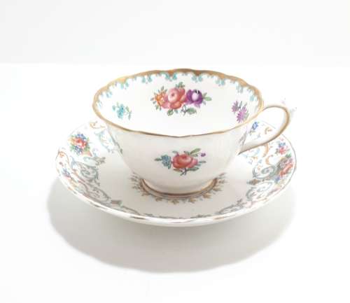 Improvised Tuscan Bone China Tea Duo  1907 Antique Tuscan Tea Cup and 1940s Tuscan Orleans Saucer
