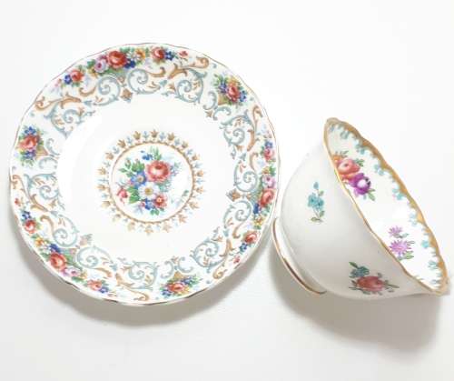 Improvised Tuscan Bone China Tea Duo  1907 Antique Tuscan Tea Cup and 1940s Tuscan Orleans Saucer
