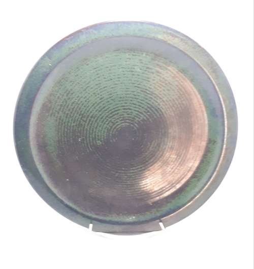 Large Liebowitz Studio Pottery Platter In Deep Hunters Green Glaze and Spiral Pattern