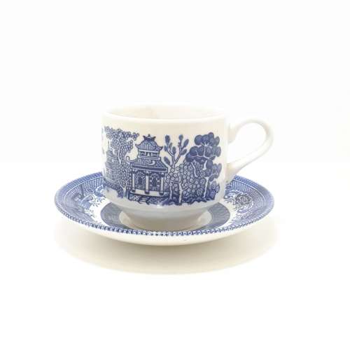 Vintage Blue & White Willow Coffee / Tea Duo  Cup & Saucer