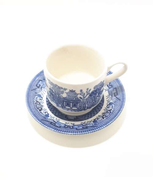 Vintage Blue & White Willow Coffee / Tea Duo  Cup & Saucer