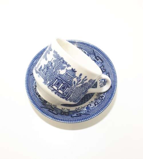 Vintage Blue & White Willow Coffee / Tea Duo  Cup & Saucer
