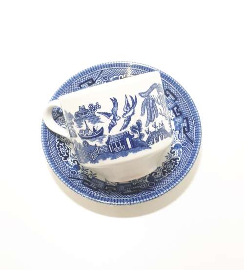 Vintage Blue & White Willow Coffee / Tea Duo  Cup & Saucer