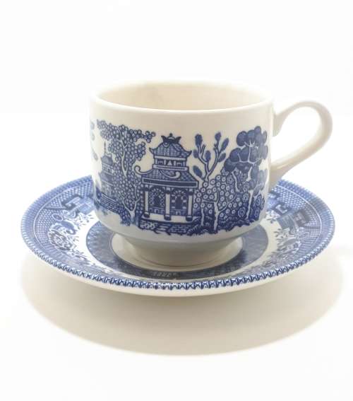 Vintage Blue & White Willow Coffee / Tea Duo  Cup & Saucer