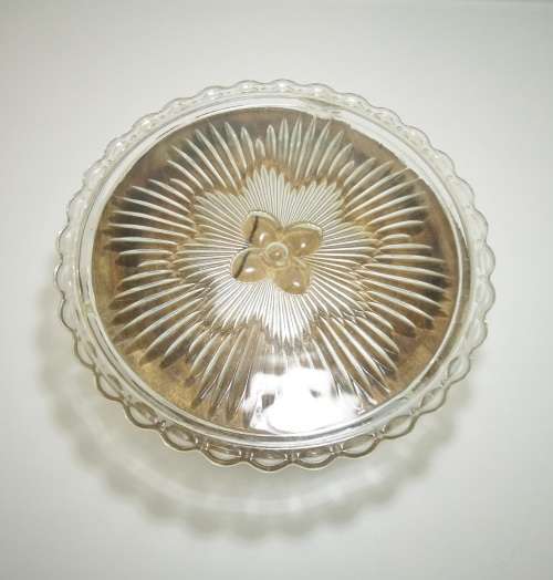 Vintage Clear Glass Cake Plate With Floral Pattern & 3 Feet