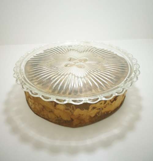 Vintage Clear Glass Cake Plate With Floral Pattern & 3 Feet