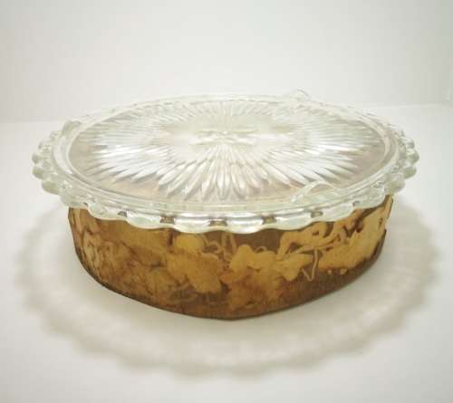 Vintage Clear Glass Cake Plate With Floral Pattern & 3 Feet
