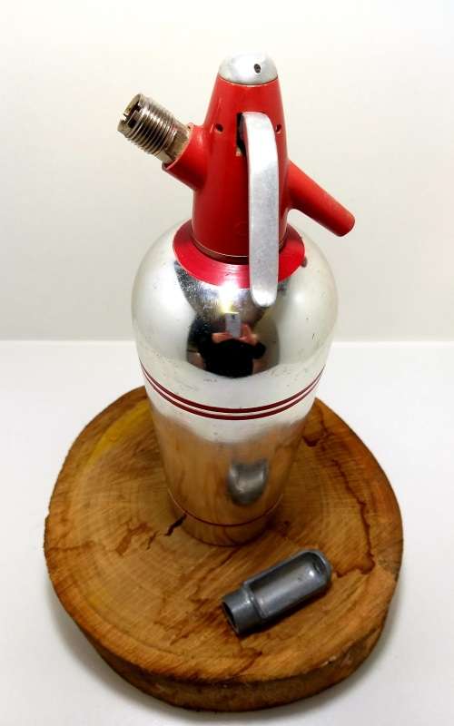 Collectable 1936-1950 Streamline Soda Siphon Chrome With Red Bands