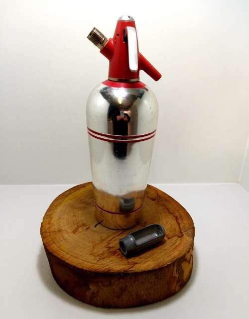 Collectable 1936-1950 Streamline Soda Siphon Chrome With Red Bands