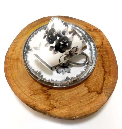 Shades Of Grey Unmarked Tea Trio  Cup, Saucer & Cake Plate