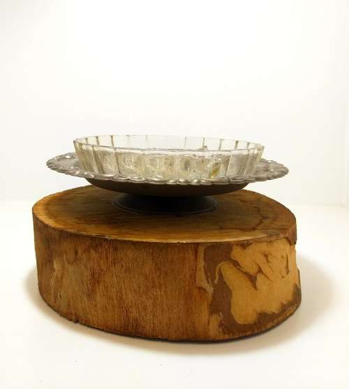 Vintage Silver Plated Pedestal Stand With Removable Clear Cut Glass Three-Division Bowl