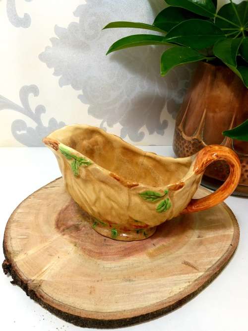 1950s Vintage Brentleigh Ware Ceramic Gravy / Sauce Boat  Leaf Design