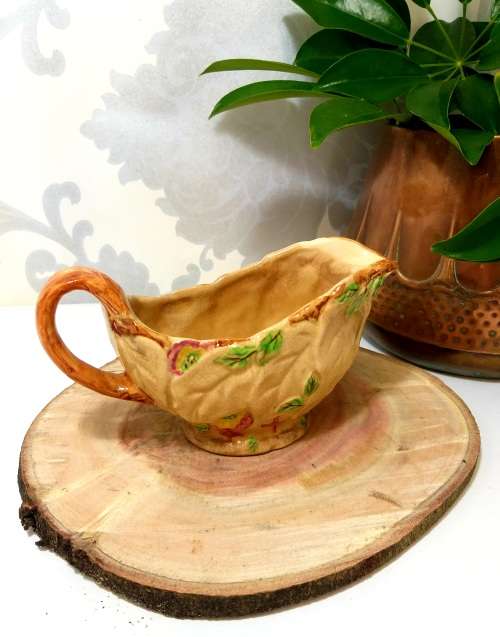 1950s Vintage Brentleigh Ware Ceramic Gravy / Sauce Boat  Leaf Design