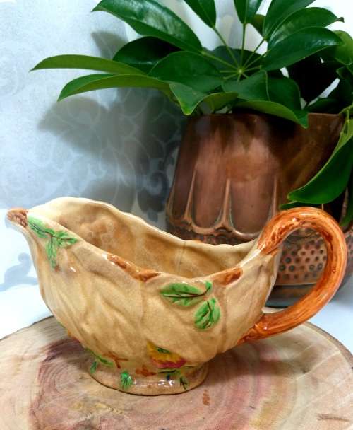 1950s Vintage Brentleigh Ware Ceramic Gravy / Sauce Boat  Leaf Design