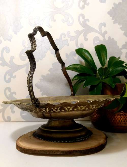 Vintage Silver Plated Pedestal Display Basket With Swing Handle