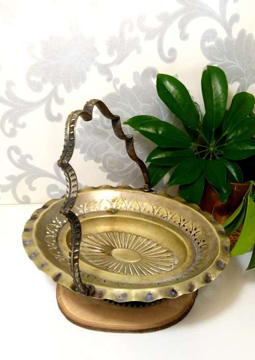 Vintage Silver Plated Pedestal Display Basket With Swing Handle
