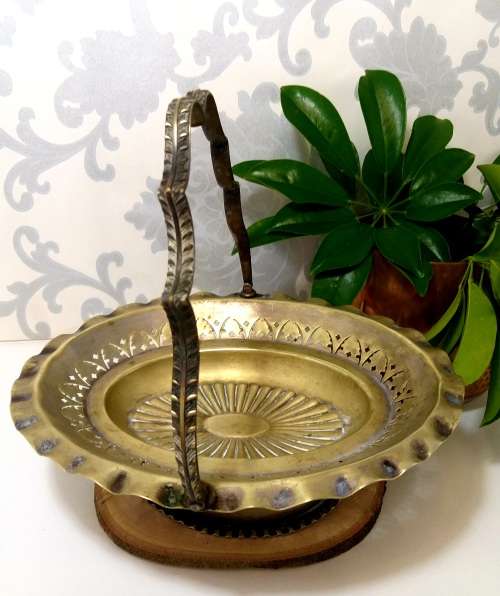 Vintage Silver Plated Pedestal Display Basket With Swing Handle