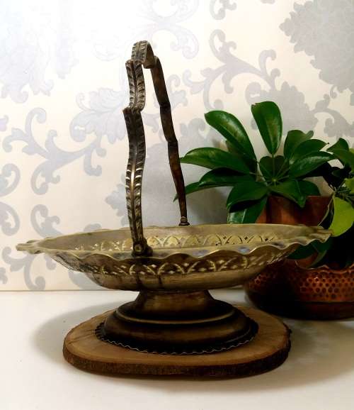 Vintage Silver Plated Pedestal Display Basket With Swing Handle