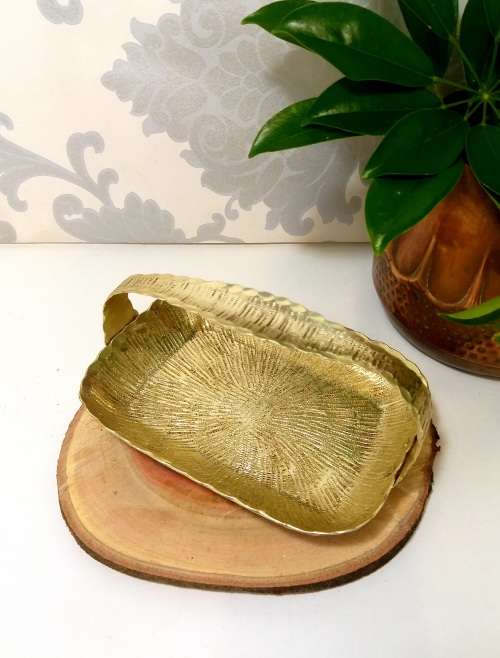 Brushed Gold Coloured Snack Tray With Handle