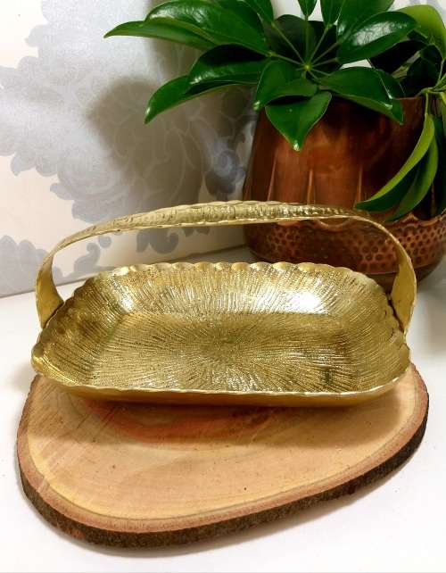 Brushed Gold Coloured Snack Tray With Handle