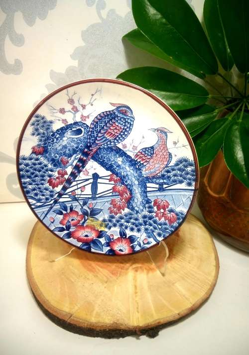 Collectable Vintage Japanese Imari Style Display Plate  Pair Of Birds