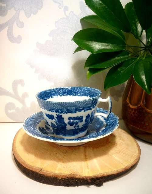 Antique Blue Willow Tea Duo  Cup & Saucer