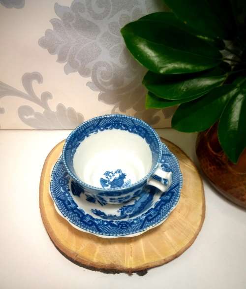 Antique Blue Willow Tea Duo  Cup & Saucer