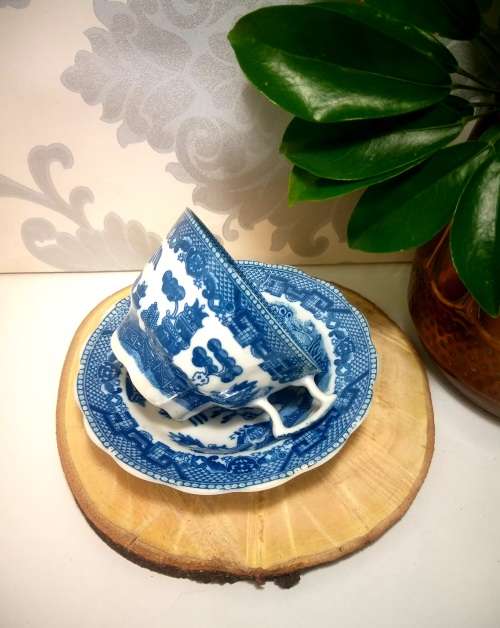 Antique Blue Willow Tea Duo  Cup & Saucer