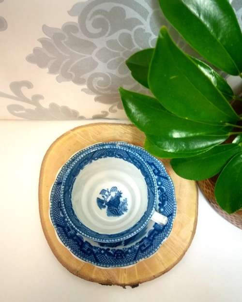 Antique Blue Willow Tea Duo  Cup & Saucer