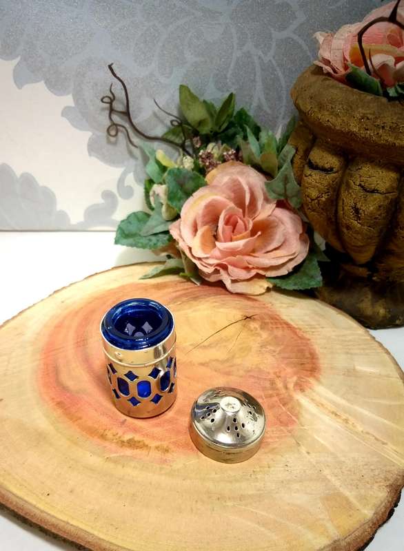 Small Vintage Silver Plated Salt Pot With Glass Cobalt Liner