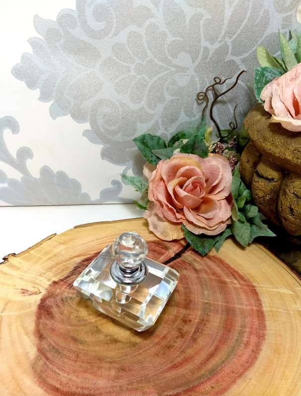 Vintage Facet Cut Crystal Perfume Bottle With Screw Top & Glass Wand