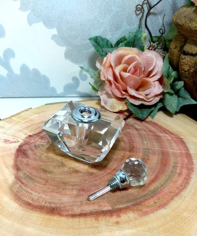 Vintage Facet Cut Crystal Perfume Bottle With Screw Top & Glass Wand