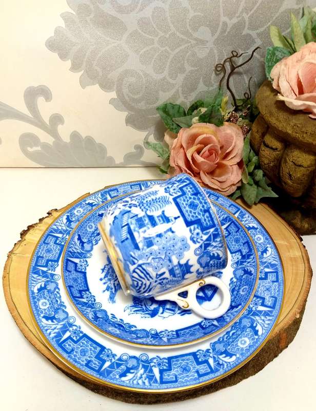 Vintage Blue Willow Royal Worcester Trio  Cup, Saucer & Tea Plate