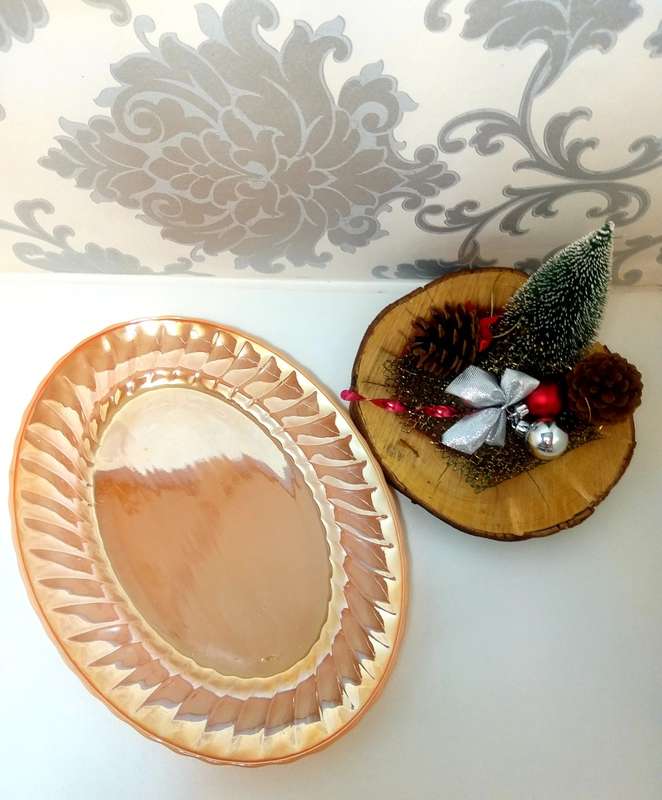 Vintage Anchor Hocking Fire King Peach Lustre Swirl Platter