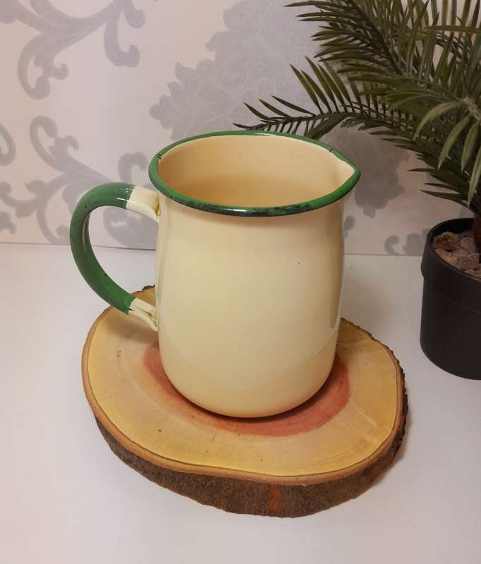 Classic Vintage Cream & Green Enamel Jug