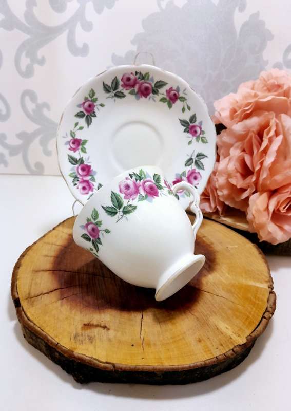 Vintage Fine Bone China Queen Anne Tea Duo  Cup & Saucer  Pattern 8343