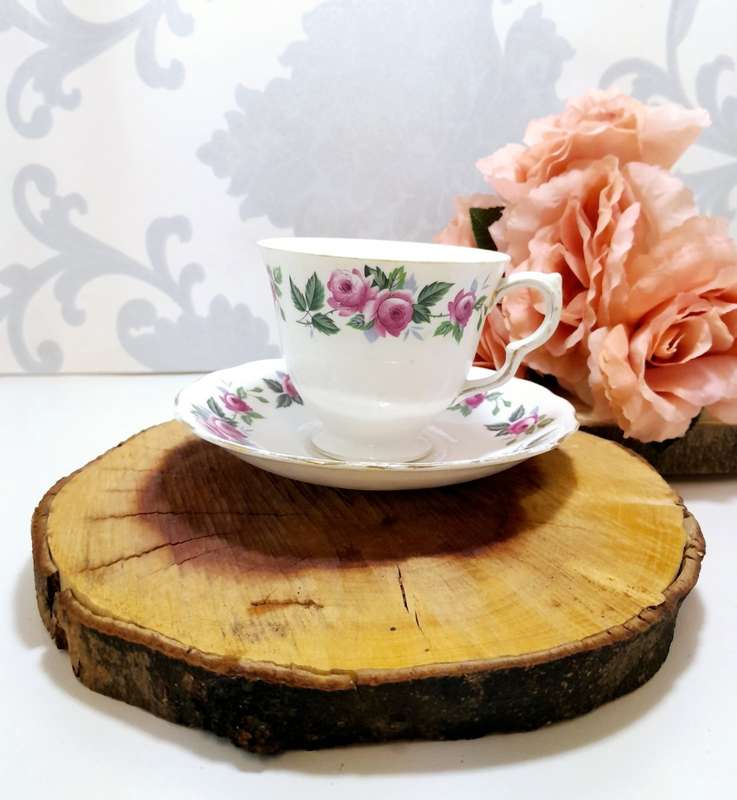 Vintage Fine Bone China Queen Anne Tea Duo  Cup & Saucer  Pattern 8343