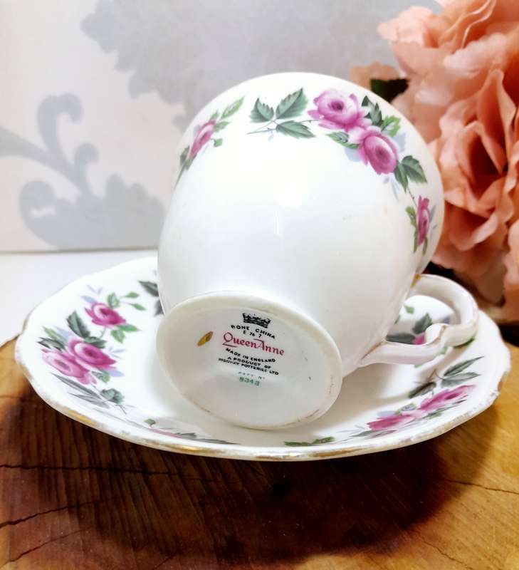 Vintage Fine Bone China Queen Anne Tea Duo  Cup & Saucer  Pattern 8343