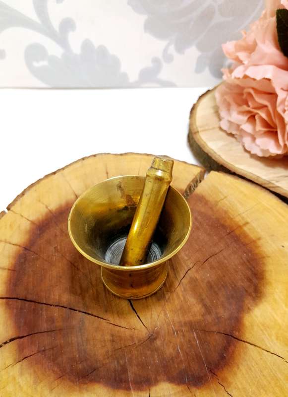 Cute Little Vintage Solid Brass Mortar & Pestle