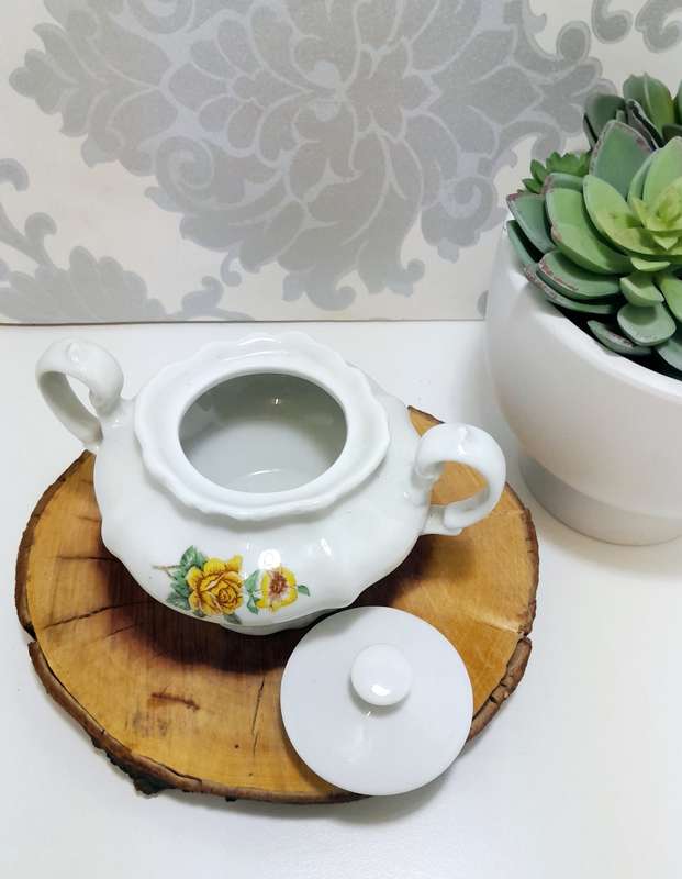 Pioneer Porcelain Vintage Double Handle Lidded Sugar Bowl  Yellow Rose